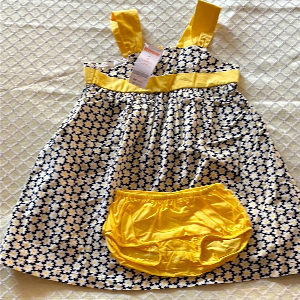 Gymboree Yellow and Black Floral dress with Diaper Cover Set